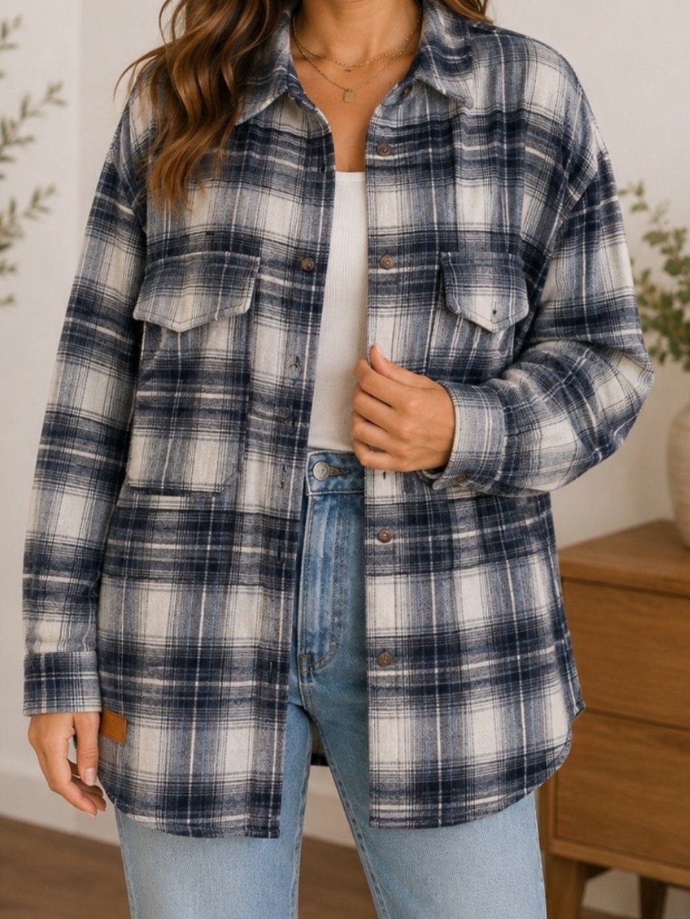 Simply Southern Plaid Shacket Women Small Oversized Flannel Jacket